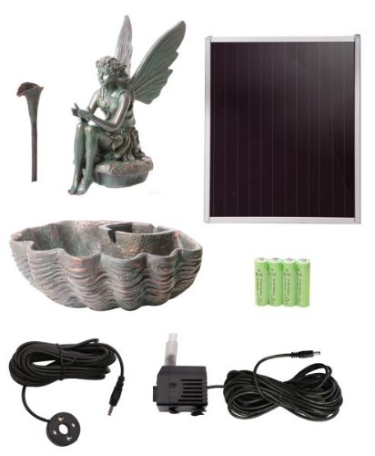 Beleuchteter Solarbrunnen – Elfe auf einer Muschel - 7