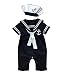 Baby Boy Girl Sailor 1pc Romper Suit with Hat (6-12 Month, Navy blue)