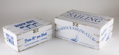 Martin Wiscombe Wood Sailing Nesting Boxes, Set of 2, Blue and White