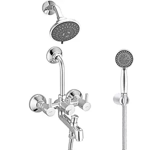 ALTON GRACE 3830 Brass 3-in-1 Wall Mixer and 125 mm Bend Pipe and Mist and Massage Flow and Hand Shower with Grade Flexible Tube and Hook (Chrome)