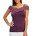 Produktbild Hffan Damen T-Shirt Tops Bluse Spitze Applikationen Kurzarm Schulterfrei Neckholder slim fit Oberteile Oversize Sommer Oberteile Charmant Hemdbluse Damenbluse Spitzentop Spitzenbluse (Lila, M)