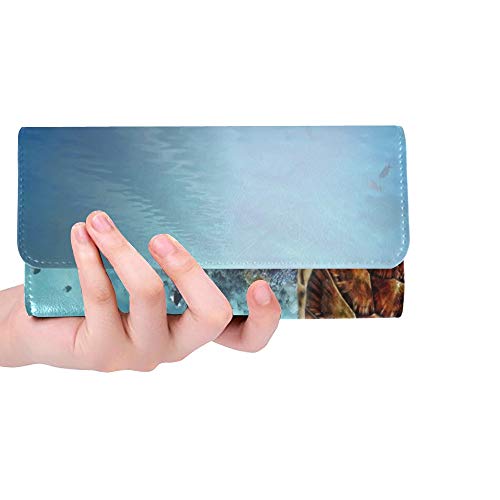 Preisvergleich Produktbild Einzigartige benutzerdefinierte Riesenquallen Turtle Red Sea Ägypten Frauen Trifold Wallet Lange Geldbörse Kreditkarteninhaber Fall Handtasche