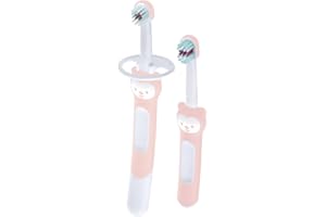 MAM Learn To Brush, Set Spazzolini Denti Bambini con Manico Lungo, da 5+ Mesi, Rosa