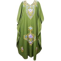 Womens Maxi Long Caftan Dress Green Embellished Evening Gown One Size