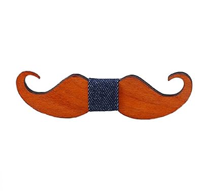 NOVAGO Noeud papillon en Bois naturel, accessoire élégant et unique pour les soirées, fêtes, mariages, cérémonies ... (Moustache)