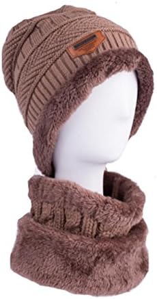 YANXH New Men Knitted Hat Winter Warm and Circle Scarf Skiing Hat Outdoor Sports Hat Sets , khaki