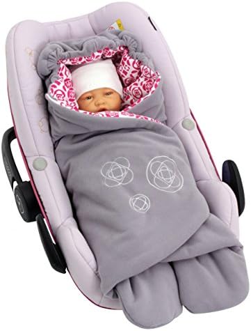 ByBoom® - Swaddling Wrap, Car Seat and Pram Blanket for Spring, Summer and Autumn/Fall, Universal for infant and child car seats eg; Maxi-Cosi, Britax, for a pushchair/stroller, buggy or baby bed, Color:Dark Grey/Fuchsia