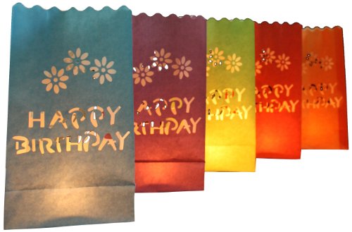 Night Sky Lanterns Lichttüten, Happy Birthday, 10 Stück, farbig sortiert