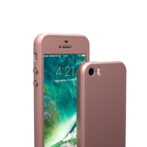 Mobilyos Funda iPhone SE 360 Grados   Cristal Templado   360        Oro Rosa   Case  Cover  Funda iPhone 5s 360 Grados