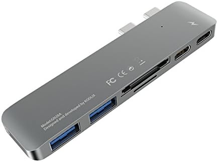 KODLIX USB-C Hub Type C Adapter with 2* USB Type-C 2* USB 3.0 Ports, TF (Micro SD)/ SD Card Reader 2* USB Type-C Ports with Thunderbolt 3 for Macbook Pro 2016- Space Grey