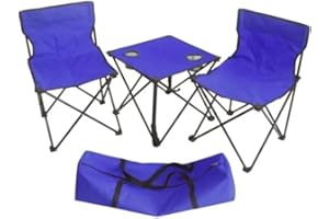 azorex Silla de Camping Plegable de Acero con Mesa con Bolsa de almacenaje, Silla Plegable De 2 Piezas con Mesa Plegable Liviana De 1 Pieza para Pescar Picnic y Barbacoa (Azul)