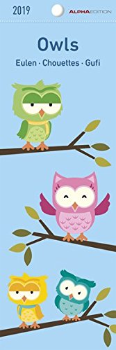Eulen 2019 - Lesezeichenkalender (5,5 x 16,5) - Owls - Gadget - Lesehilfe