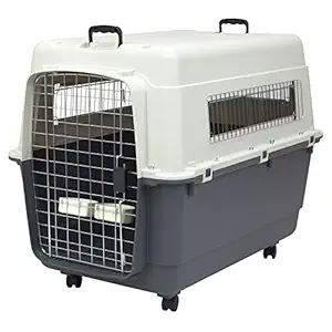 SportPet Designs Plastic Kennels Rolling Plastic Airline Approved Wire Door Travel Dog Crate, XX-Large