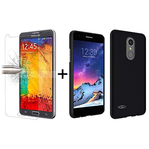 TBOC   Pack  Funda de Gel TPU Negra   Protector Pantalla Vidrio Templado para LG K10  2017  M250  5 3 Pulgadas   Funda de Silicona Ultrafina y Flexible  Protector de pantalla Resistente a Golpes  Ca  das y Ara  azos 