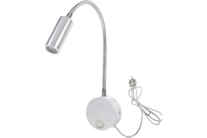 Youngine 3W Flexible Gooseneck Plug in Reading Lamp Art Works Show Accent Light Wall Mount Sconce Spot Lamp Fixture with On/Off Switch (01 Silver Cool)