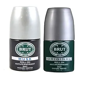 Brut Original+Musk Anti-Perspirant Roll On 50ml(Pack of 2)