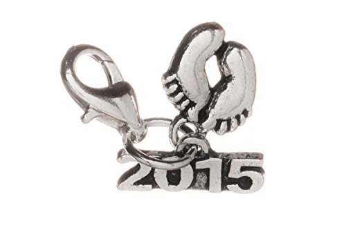 Mum To Be - New Mum Clip on Charm with Baby Feet Charm and 2015 sign charm in Pink Gift Bag by Libby's Market Place