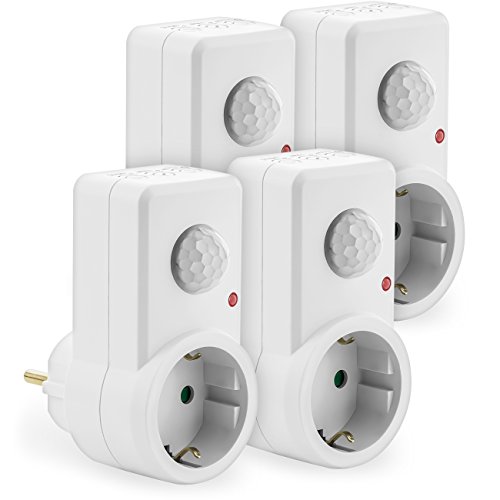 Preisvergleich Produktbild deleyCON 4x Infrarot Bewegungsmelder für Steckdosen im Innenbereich Lichtsteuerung 120° Arbeitsfeld 9m Reichweite eingebauter Lichtsensor einstellbare Empfindlichkeit Weiß