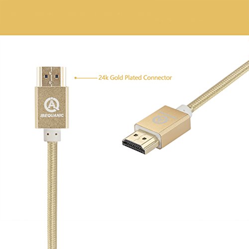 IBEQUANIC HDMI Kabel 3M,Hochgeschwindigkeits HDMI Kabel 2.0 ,1.4a(Ultra HD, 4K, 3D, Full HD, 1080p, HDR, ARC, Highspeed mit Ethernet) Golden 10ft - 4