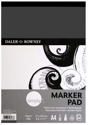Daler-Rowney Simply Smooth Surface 70gsm A4 Marker Paper, Pad, Glued 1 Side, 40 Sheets, Ideal for Entry-Level Artists & Hobbyists