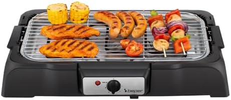 BEPER P101BBQ001 Barbecue Elettrico 2000W, Griglia XXL 41,5x24 cm, Cottura Senza Fumo, Doppia Posizione Griglia, Parti Removibili, Termostato Regolabile