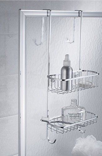 mDesign Duschablage zum Hängen über die Duschtür – praktisches Duschregal – ohne Bohren zu montieren – Duschkörbe zum Hängen aus poliertem Edelstahl – für sämtliches Duschzubehör - 3
