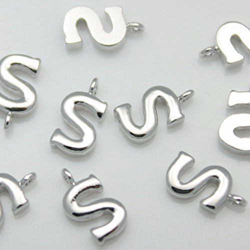 2 piezas de brillante brillante plata inicial alfabeto S 'colgantes encantos conectores enlaces cuentas de metal plateado sobre latón chapado en rodio original para pendientes collar pulseras etc. Jewelry Making suministros - annielov # annielov in-1-sv-s