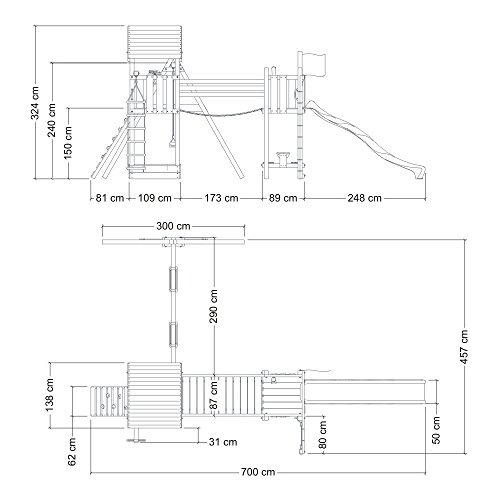 WICKEY Stelzenhaus Hillbilly’s Farm Spielburg Spielturm mit Schaukel, Rutsche, Brücke und viel Spiel-Zubehör, blaue Rutsche + blaue Schaukelsitze - 5