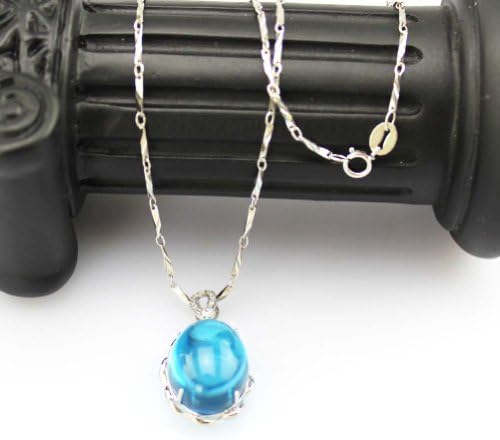 Sterling Silver Jewelry 14x17mm Dome Oval Cut Blue Topatz and Clear Cz Pendant Necklace 18 Inches