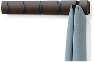 Umbra 5 Flip Wall Mounted Floating Rack – Modern, Sleek, Space-Saving Hanger with Retractable Hooks to Hang Coats, Scarves, Purses and More, Black/Walnut