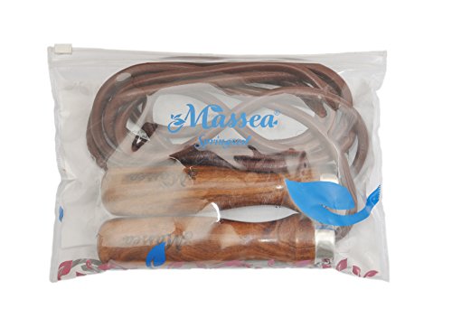 Massea Profi Leder Springseil mit Holzgriffen, Kugellager, Gewichte, einstellbares Seil - 6