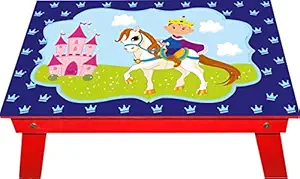 Enigmatic Woodworks Foldable Small Table Made in India, Laptop Table, Bed Table, Study Table, Glossy Finish (Prince Boy Theme in Red Color)