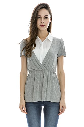 Bearsland Women's False 2 Pieces Maternity Nursing Shirt T-shirt Gray UK Size 12-14