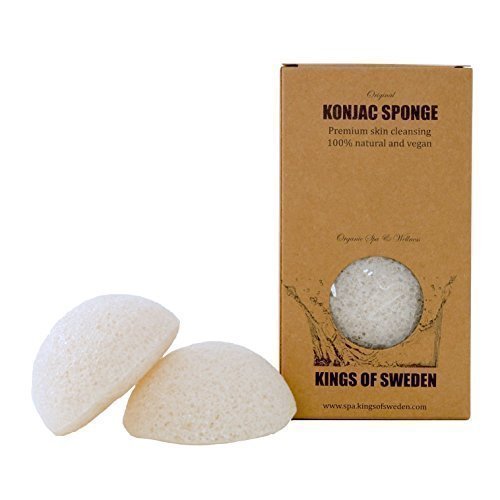 Kings of Sweden Esponja de Konjac puro y natural (Set de ahorro con 2 esponjas) Limpieza facial para todos los tipos de piel - 100% natural, vegan, sostenible, biodegradable!