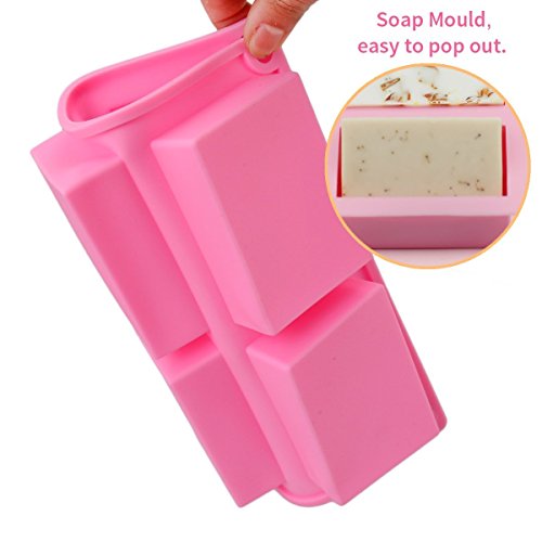 Joyoldelf 6 Hohlräume Rechteck Silikon Handgemachte, Seife Formen Kuchenform, Eiswürfelbehälter,Satz von 2, Rosa - 2