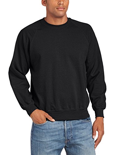Fruit of the Loom Men's Raglan Sleeve Crew Neck Sweatshirt, Black, X-Large