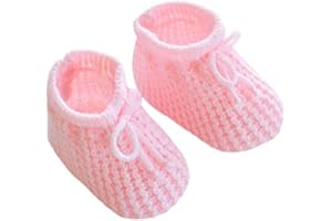 Mini Mart Online Limited Baby Boys Girls Blue & Pink Drawstring Knitted Bow Bootes/Booties 0-3 Months