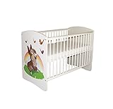 Lit pour Bébé à barreaux TOMI 17 -'Lapin' Barreaux amovibles avec MATELAS et drap, Blanc.