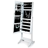 Deuba Schmuckschrank mit Spiegel Standspiegel weiß stehend & abschließbar Schmuckkasten Spiegelschrank 149 x 40 x 40 cm