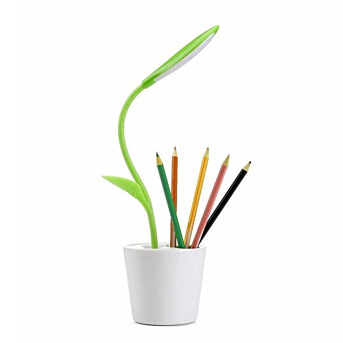 KOBWA Flexible Hals USB Touch Led Lampe mit Lampe Dreistufige Dimmer und Dekor Pflanze Bleistifthalter (Grüne) - 2