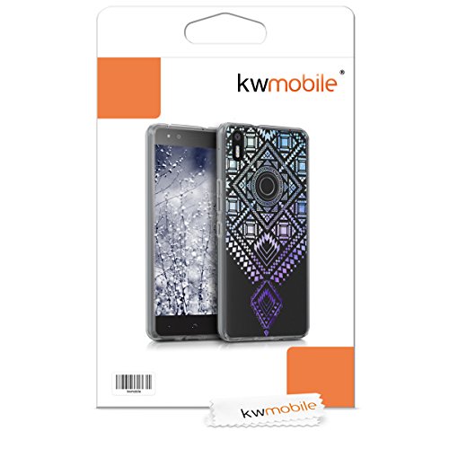 kwmobile Funda para bq Aquaris X5 Plus - Carcasa de  TPU  para m  vil y dise  o Azteca en  Azul Violeta Transparente 