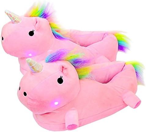 LED Unicorn Slippers With Light Women Slip On Animal Home Shoes Light up Stuffed Slipper With Lamp For Girls Ladies