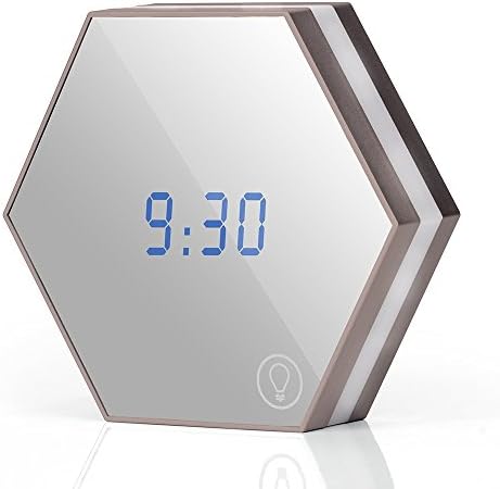 LifetSmart LED desk lamp Travel Alarm Clock portable mirror alarm clock night lamp charging electric digital alarm clock(Champagne)