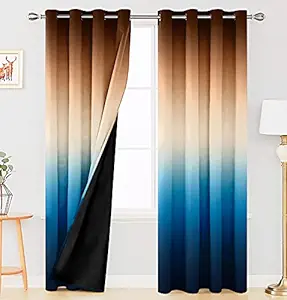 Ultimate Trends Premium Polyester Shaded (Gradient) Digital Printed 90% Room Darkening Kids Room Curtains for Door, 7 feet, Pack of 2 Piece, Coffee and Blue, (UTCR-1172_BC_D)