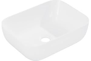 Eridanus Lavabo de porcelana vítrea, fregadero de cerámica rectangular en blanco brillante, adecuado para encimeras de baño, 400 x 300 x 130 mm
