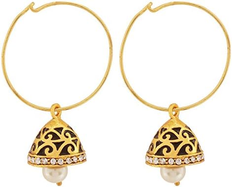 Maayra Wedding Festival Earrings Copper Hoops Black White Meenakari Jhumki Jewellery