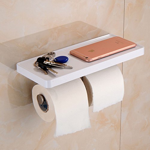 Aothpher Doppel-Toilettenpapierhalter multifunktional wandmontiert Edelstahl Ablage, weißer Anstrich, Toilettenpapierhalter im Badezimmer - 4