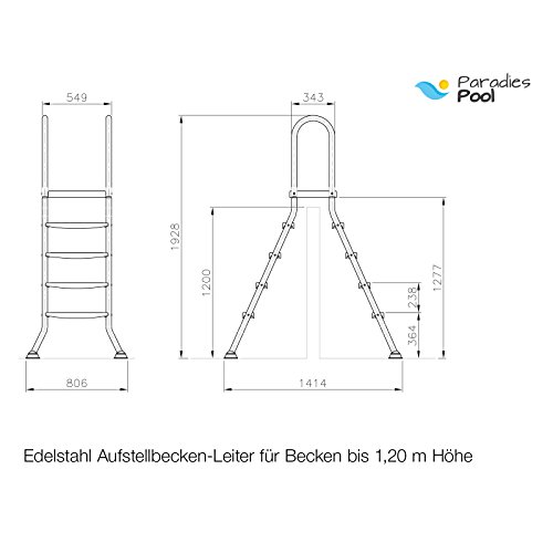 Edelstahl Aufstellbecken – Leiter für Becken bis 1,20 m Höhe (L32) - 2