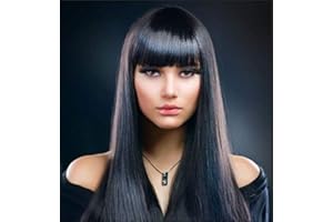 BESTUNG Peluca sintética de 71 cm de largo, color negro o moreno, para mujer, Cabello recto y largo, con flequillo