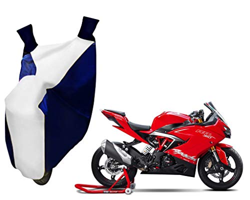 Auto Pearl Bike Body Cover with Mirror Pocket Compatible with TVS Apache Rr310 (White and Blue)